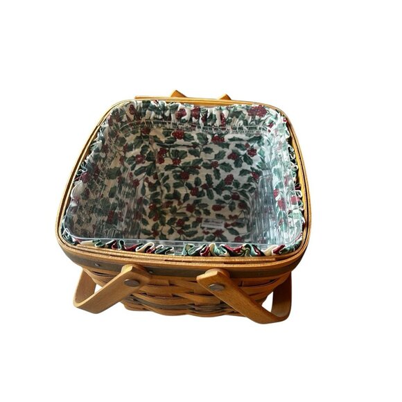 Longaberger “Cranberry Basket” Fabric Holly Design Lining & Plastic Insert 1995 - Picture 6 of 16